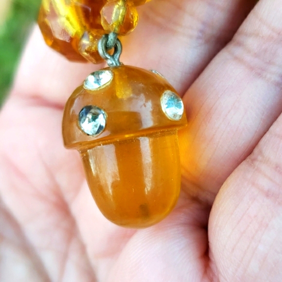 Antique Bakelite Acorn Rhiestone Pendant Necklace - Picture 10 of 13